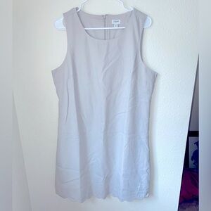 J Crew Linen Dress sz 12 biege classic career office workwear scalloped